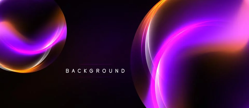 Abstract design features glowing curves, vibrant purple, orange hues. Dark Illustrazione stock