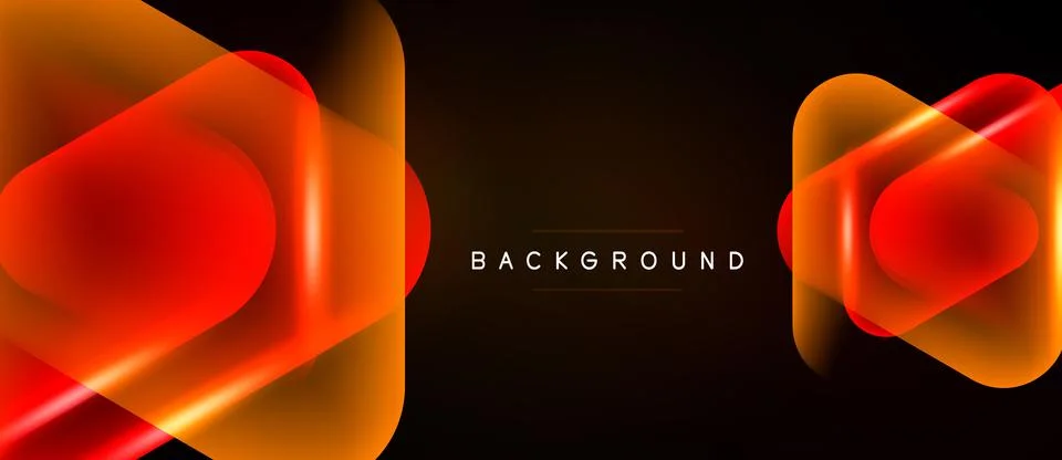 Abstract design features glowing geometric shapes over dark background. Warm Ilustração Stock