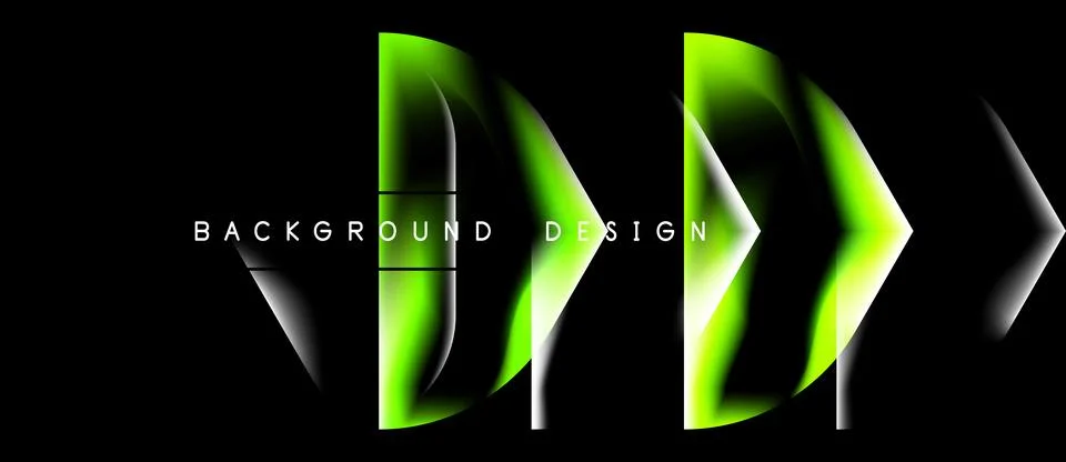 Abstract design features glowing green shapes over black background. Text rea Stock Illustration