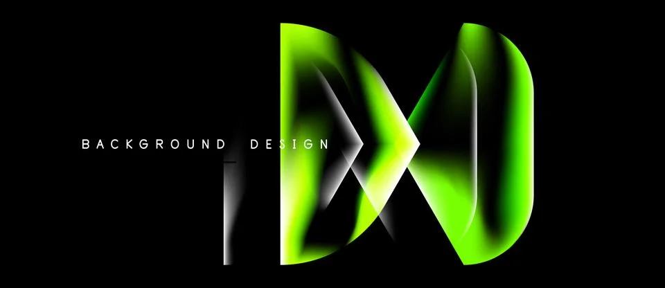 Abstract design features glowing green letterforms against dark background. Illustrazione stock