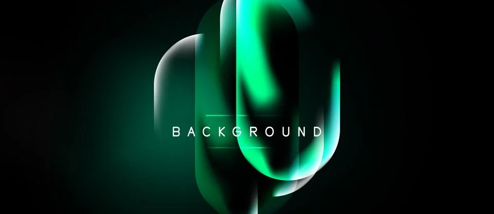 Abstract design features glowing green shapes over dark background. Text read Ilustração Stock