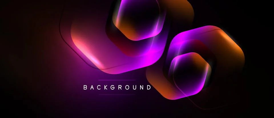 Abstract design features glowing hexagonal layers. Vivid magenta, orange hues Stock Illustration