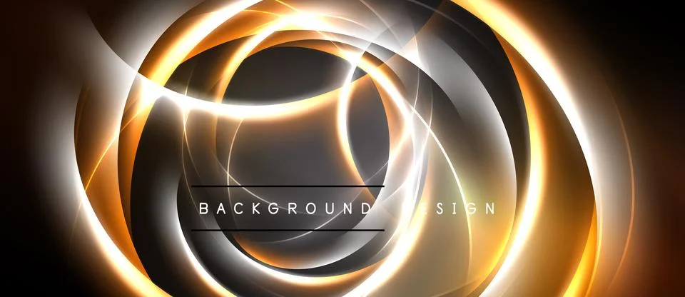 Abstract design features glowing lines, circles, curves. Dark background Illustrazione stock