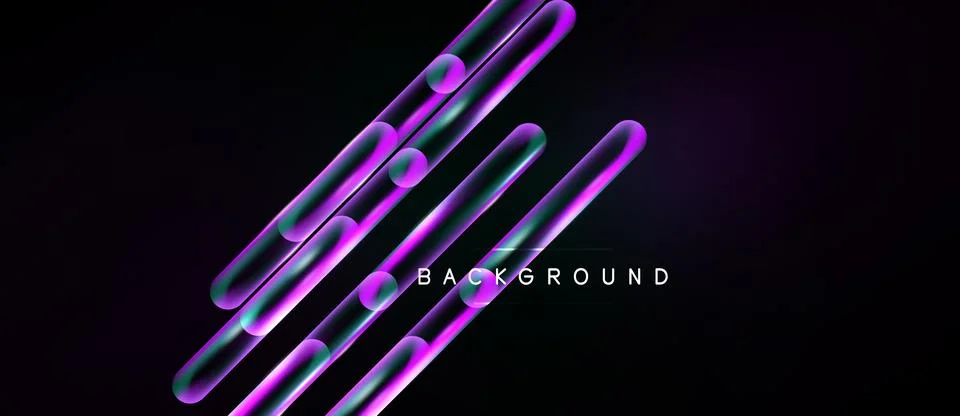 Abstract design features glowing lines, purple hues, black backdrop. Modern Stock Illustration