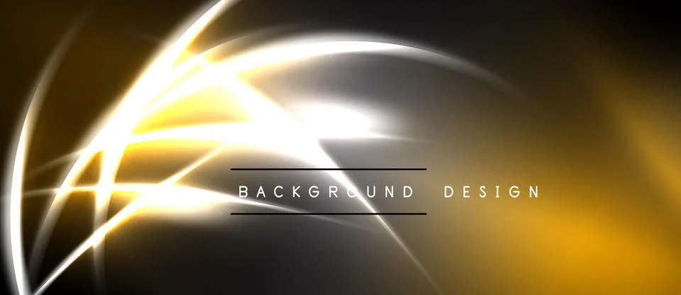 Abstract design features glowing lines, curves, yellow hues. Dark background Illustrazione stock