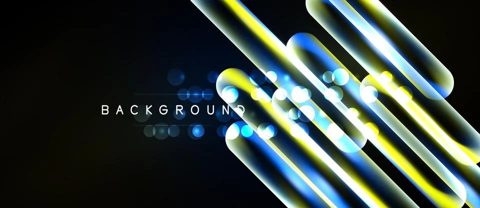 Abstract design features glowing lines, circles, gradients. Dark background Illustrazione stock