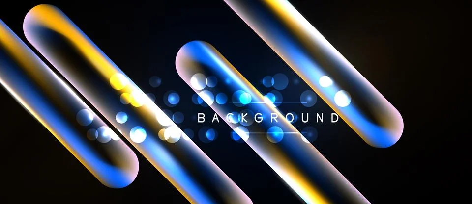 Abstract design features glowing lines, circles, gradients. Dark background 스톡 일러스트