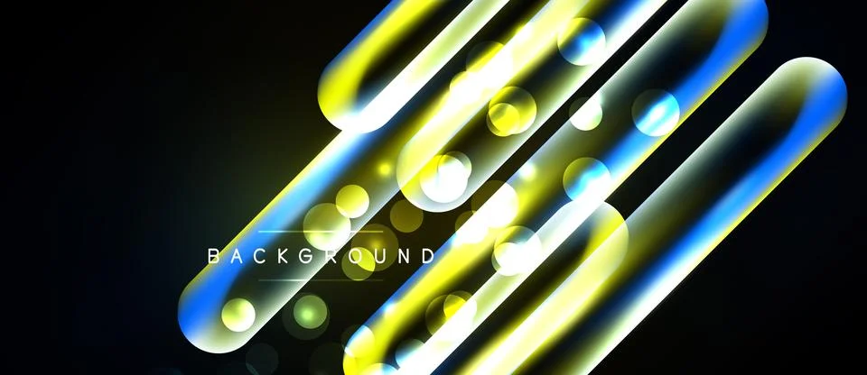 Abstract design features glowing lines, circles, vibrant yellow, blue hues... Illustrazione stock