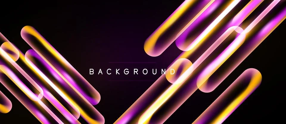 Abstract design features glowing lines, vibrant purple, gold hues. Dark Stock Illustration
