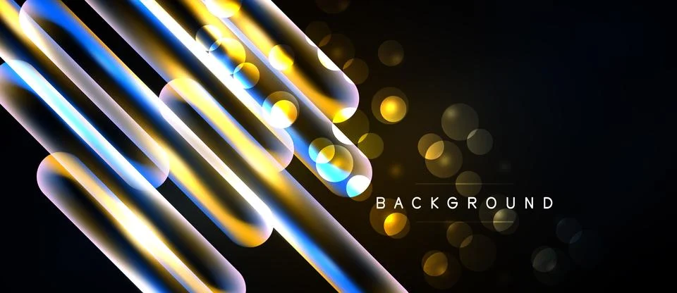 Abstract design features glowing lines, circles, gold accents. Dark backgroun 스톡 일러스트
