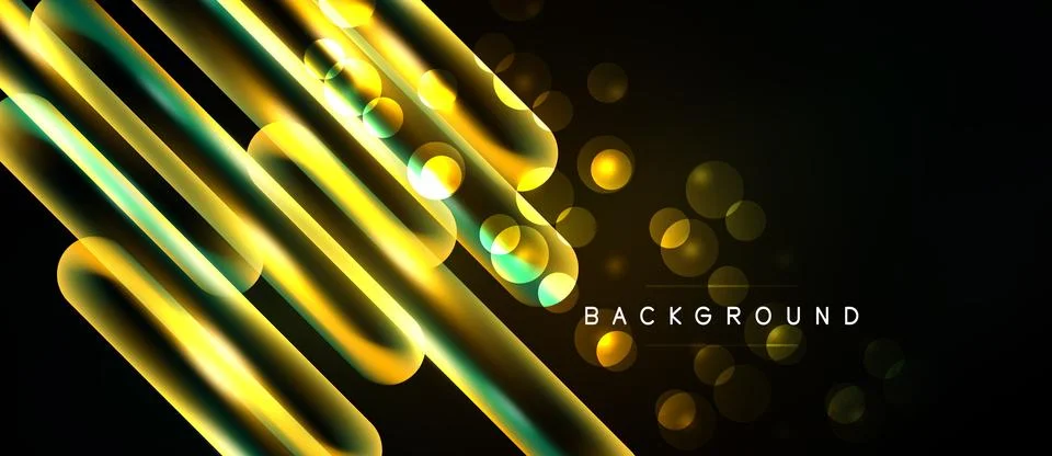 Abstract design features glowing lines, circles over dark background. Modern, 스톡 일러스트