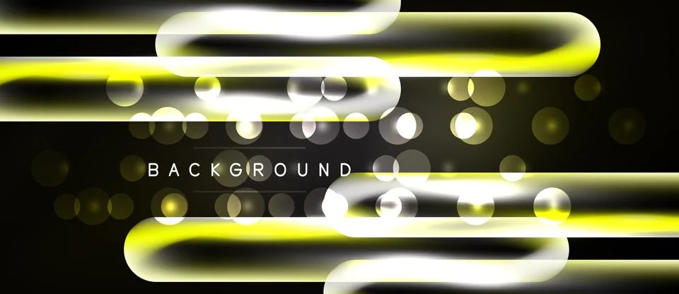 Abstract design features glowing lines, circles against black backdrop. Brigh 스톡 일러스트