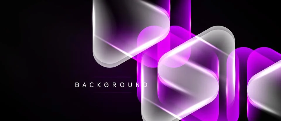 Abstract design features glowing lines, geometric shapes, purple hues, white Stock Illustration