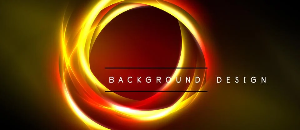 Abstract design features glowing orange circles over dark background. Text .. Stock Illustration