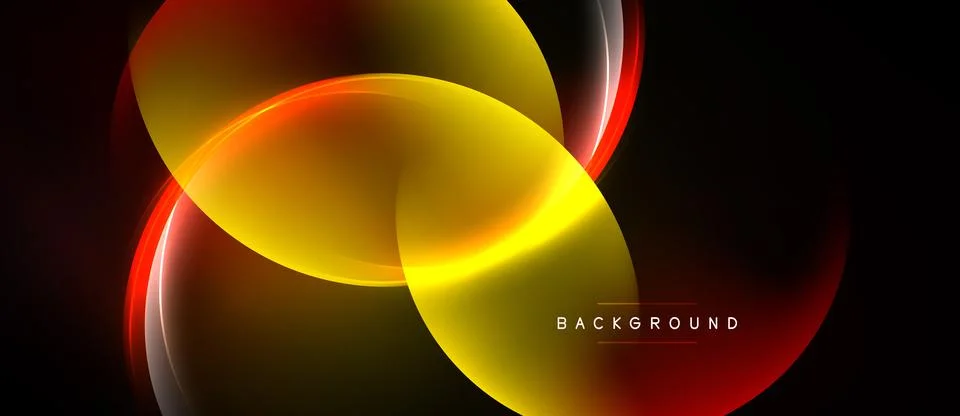 Abstract design features glowing orange, yellow shapes over black background. Stock Illustration