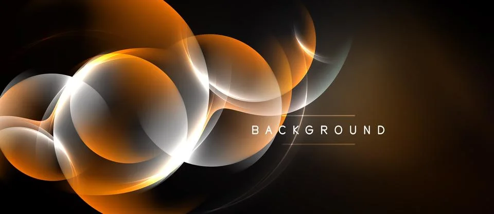 Abstract design features glowing orange circles, white lines. Dark background Illustrazione stock