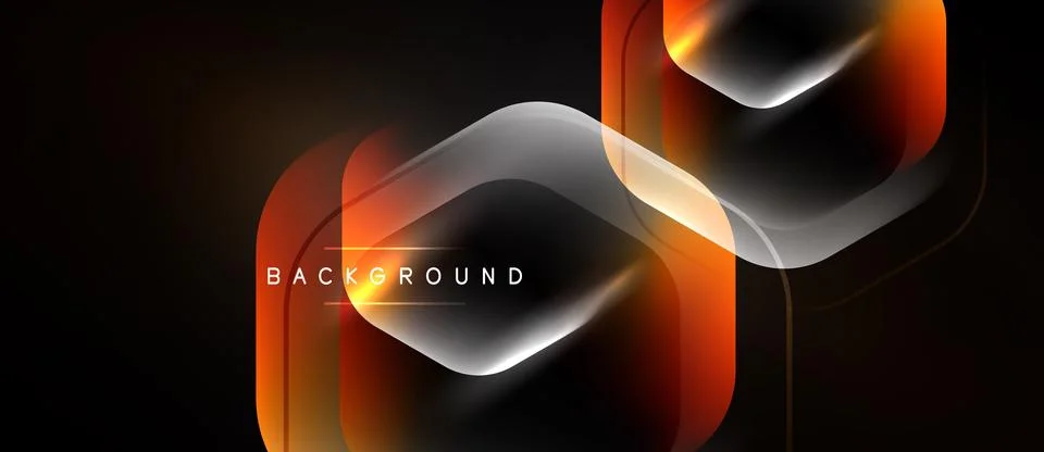 Abstract design features glowing orange shapes over dark background. Modern, Stock Illustration