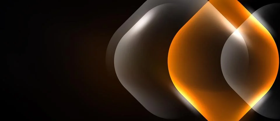 Abstract design features glowing orange shapes overlapping gray forms. Dark Stock Illustration