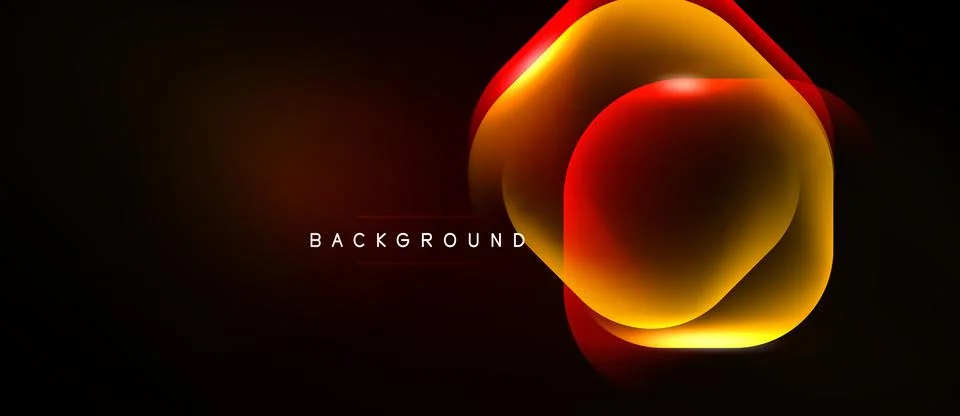 Abstract design features glowing orange, red shapes over dark background. M.. Stock Illustration