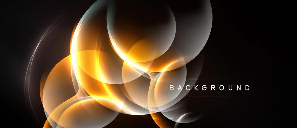 Abstract design features glowing orange curves, circles, lines on black Stock Illustration