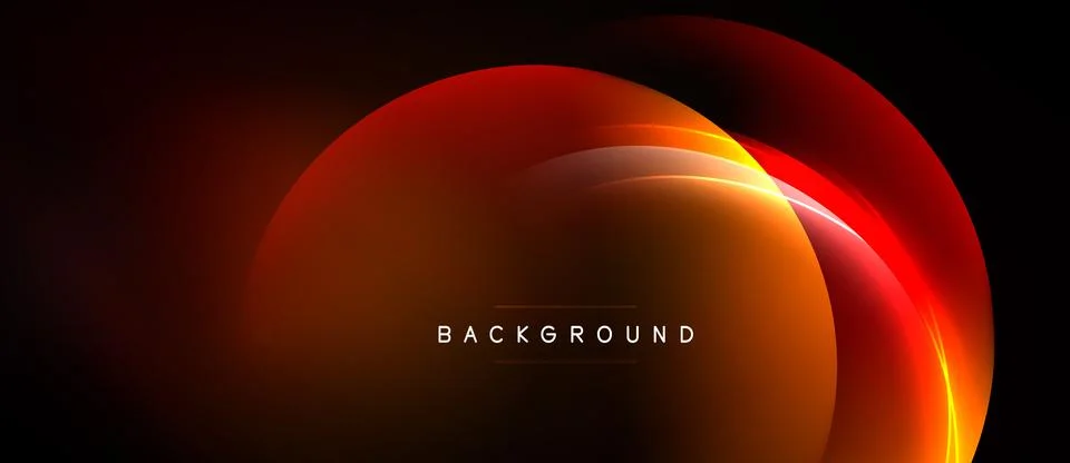 Abstract design features glowing orange curves over black background. Modern, Stock Illustration