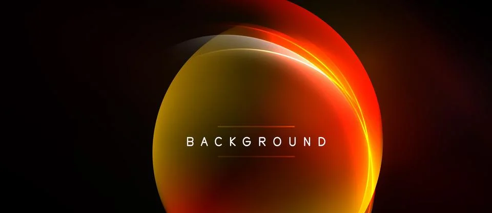 Abstract design features glowing orange curves over black background. Text .. Stock Illustration