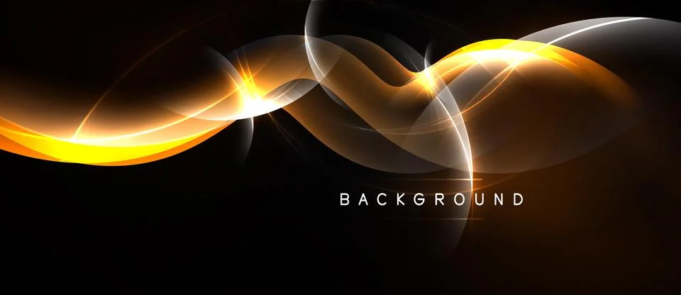 Abstract design features glowing orange curves over black background. Dynamic Stock Illustration