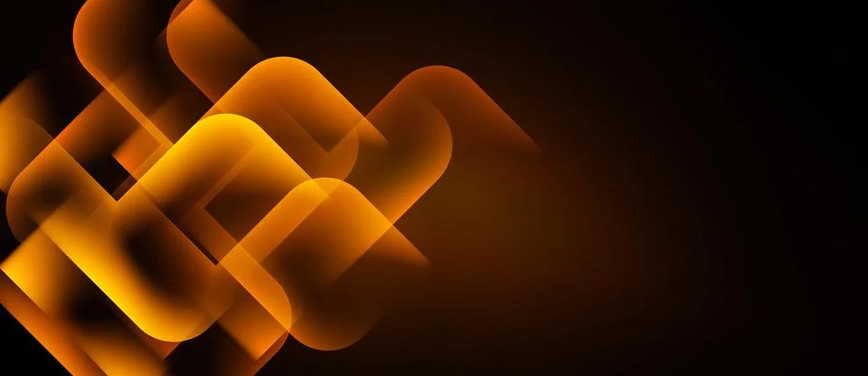 Abstract design features glowing orange squares, rectangles overlapping dark イラスト素材