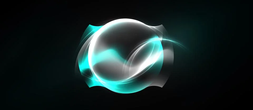 Abstract design features glowing oval shape, dynamic curves, dark background. 스톡 일러스트