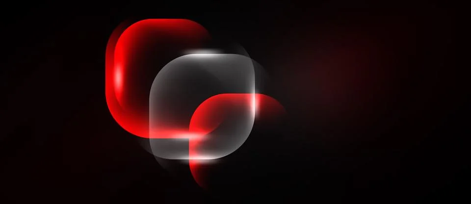 Abstract design features glowing red, white shapes. Overlapping squares creat Illustrazione stock