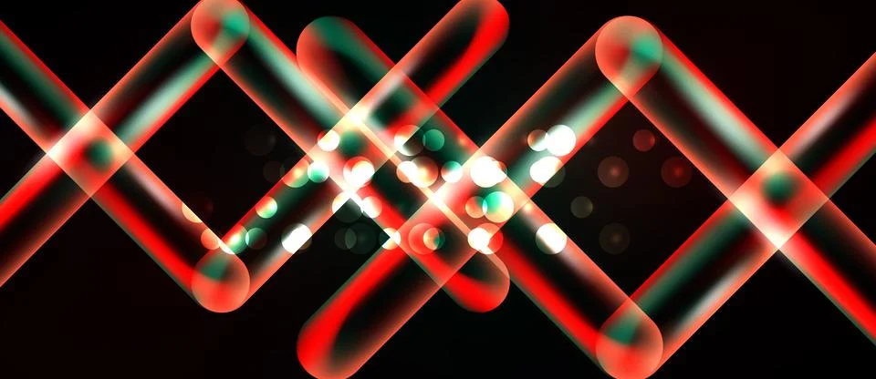 Abstract design features glowing red, teal lines forming zigzag pattern. Brig イラスト素材