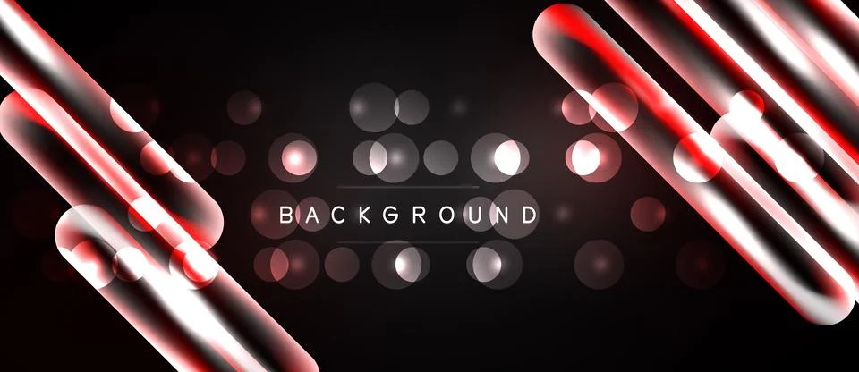 Abstract design features glowing red lines, silver accents, blurred circles.. Stock Illustration