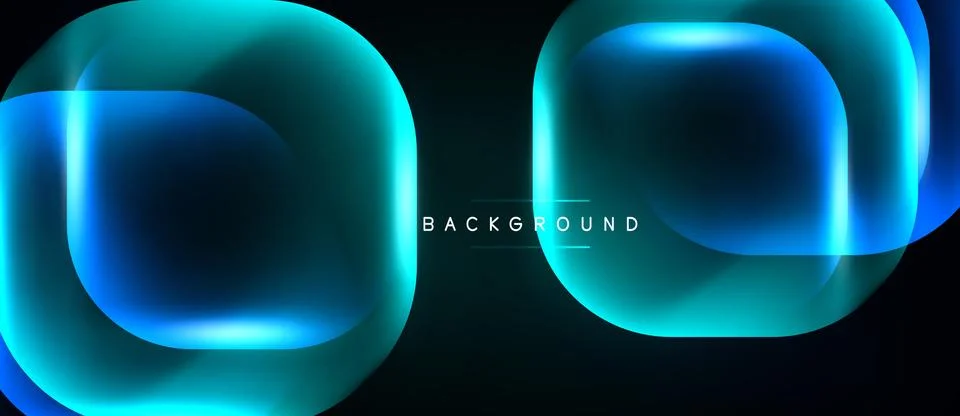 Abstract design features glowing rounded squares over dark background. Blue, Stock Illustration