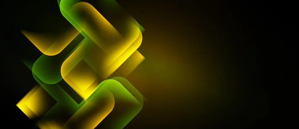 Abstract design features glowing rounded squares, overlapping. Dark backgroun Stock Illustration