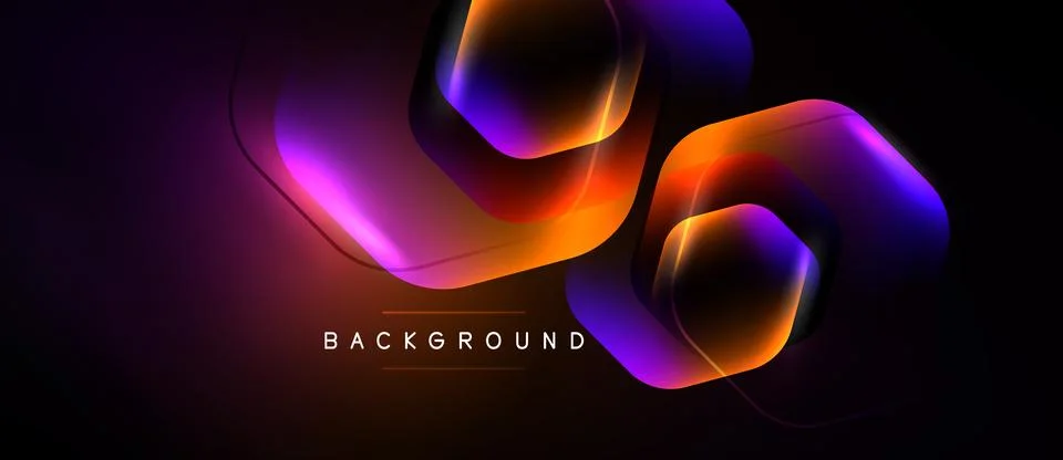 Abstract design features glowing shapes, vibrant colors, dark background. M.. Stock Illustration
