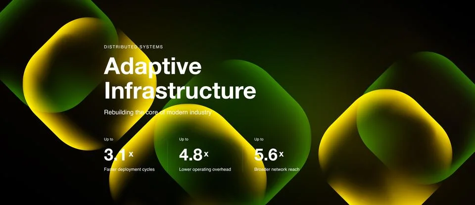 Abstract design features glowing shapes, text promoting adaptive infrastruc.. Stock Illustration