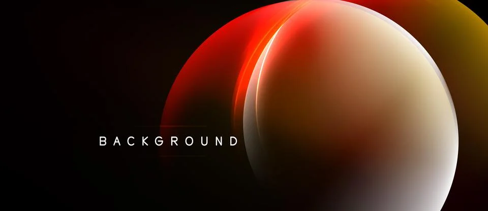 Abstract design features glowing sphere, gradient colors, dark background. Stock Illustration