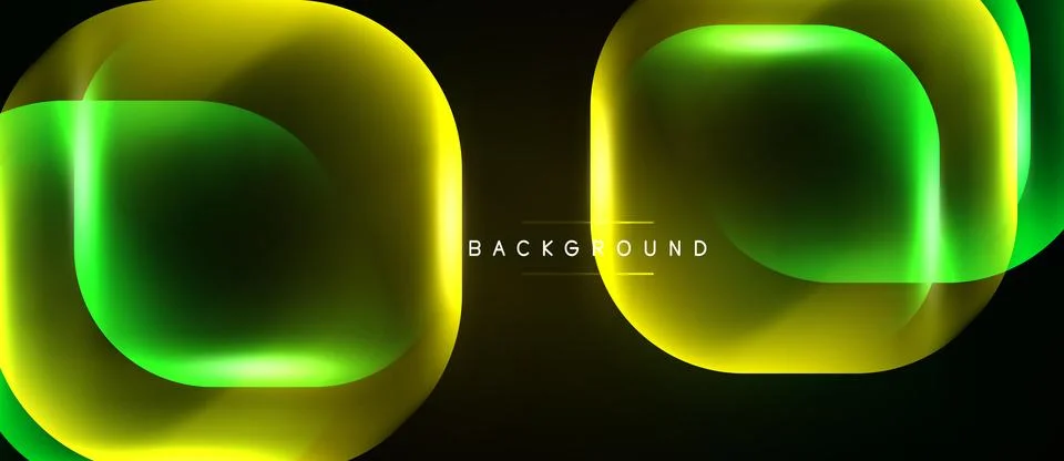 Abstract design features glowing squares, layered shapes, vibrant green, yell Stock Illustration