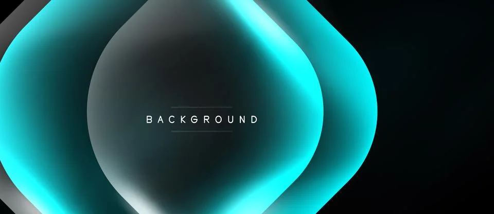 Abstract design features glowing turquoise layers over dark background. Stock Illustration