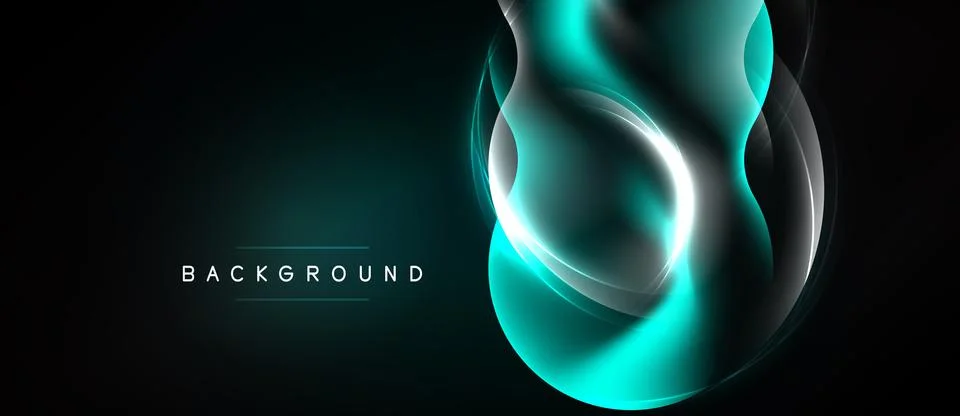Abstract design features glowing turquoise waves over dark background. Modern 库存插图