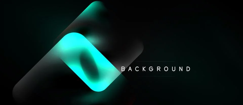 Abstract design features glowing turquoise ribbon over dark background. Text Stock Illustration