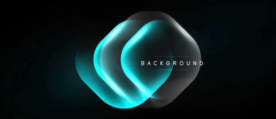 Abstract design features glowing turquoise layers over dark backdrop. Text .. Ilustração Stock