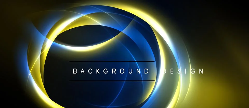 Abstract design features glowing yellow, blue lines. Dark background creates Stock Illustration
