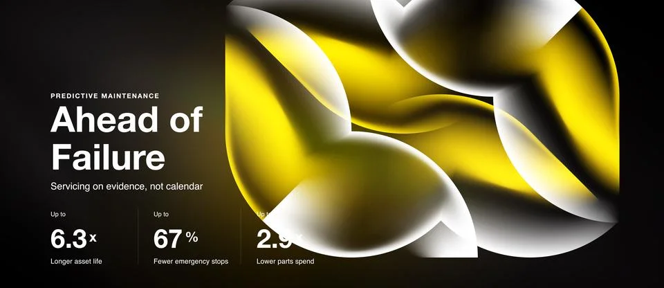Abstract design features golden fluid shapes, text promoting predictive Stock Illustration