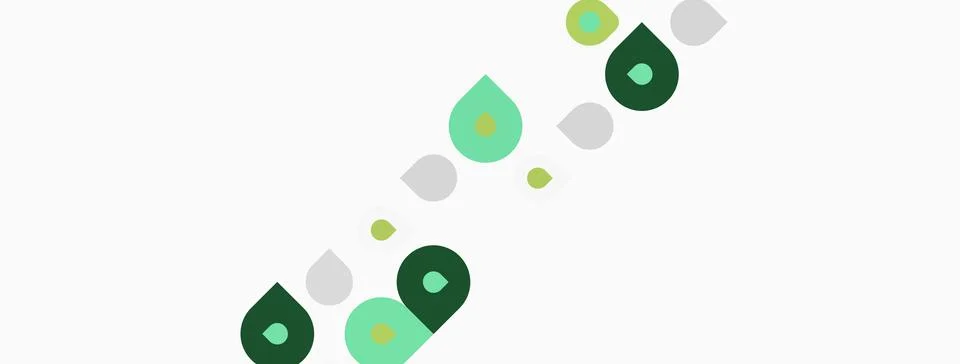Abstract design features green, gray shapes resembling leaves or bubbles. イラスト素材