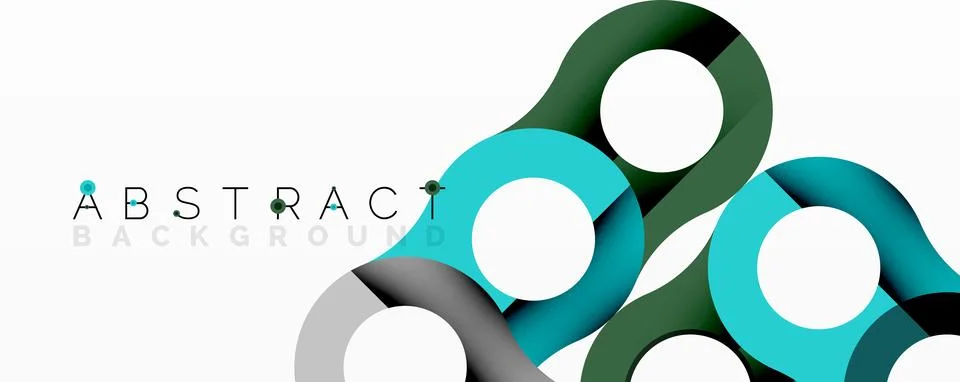 Abstract design features interconnected circles, green, blue, gray. Modern, Stock Illustration
