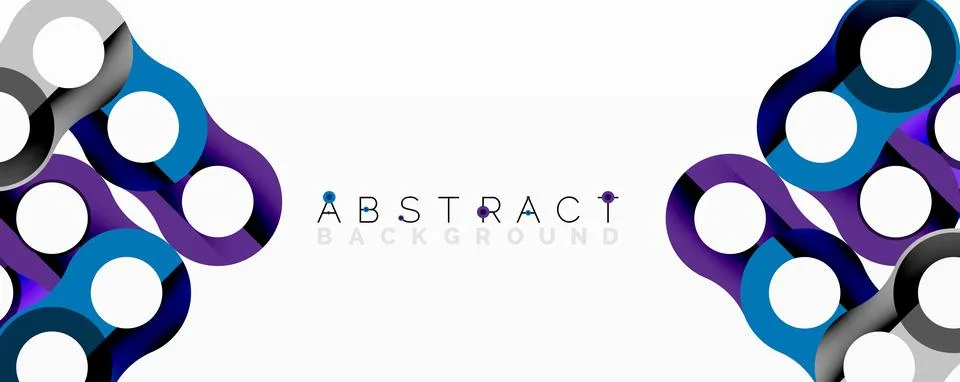 Abstract design features interconnected circles, ribbons. Blue, purple, silver Stock Illustration