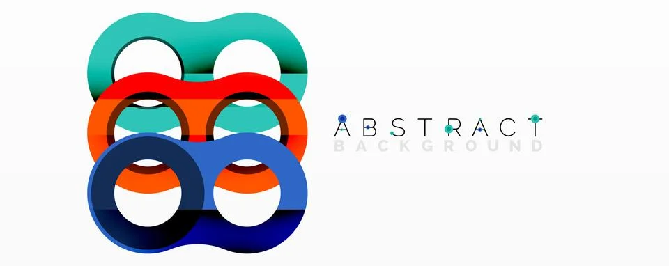 Abstract design features interconnected circles. Colors include blue, teal, Stock Illustration