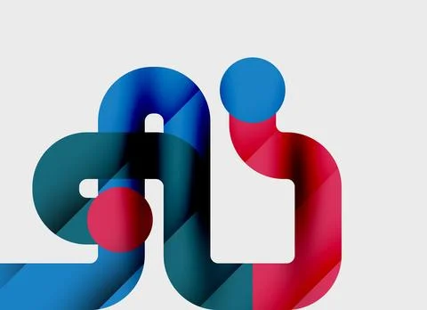 Abstract design features interconnected figures. Blue, red hues create dynami Stock Illustration