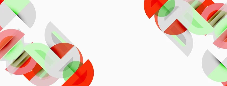 Abstract design features interlocked shapes. Red, green, gray elements create Stockillustratie